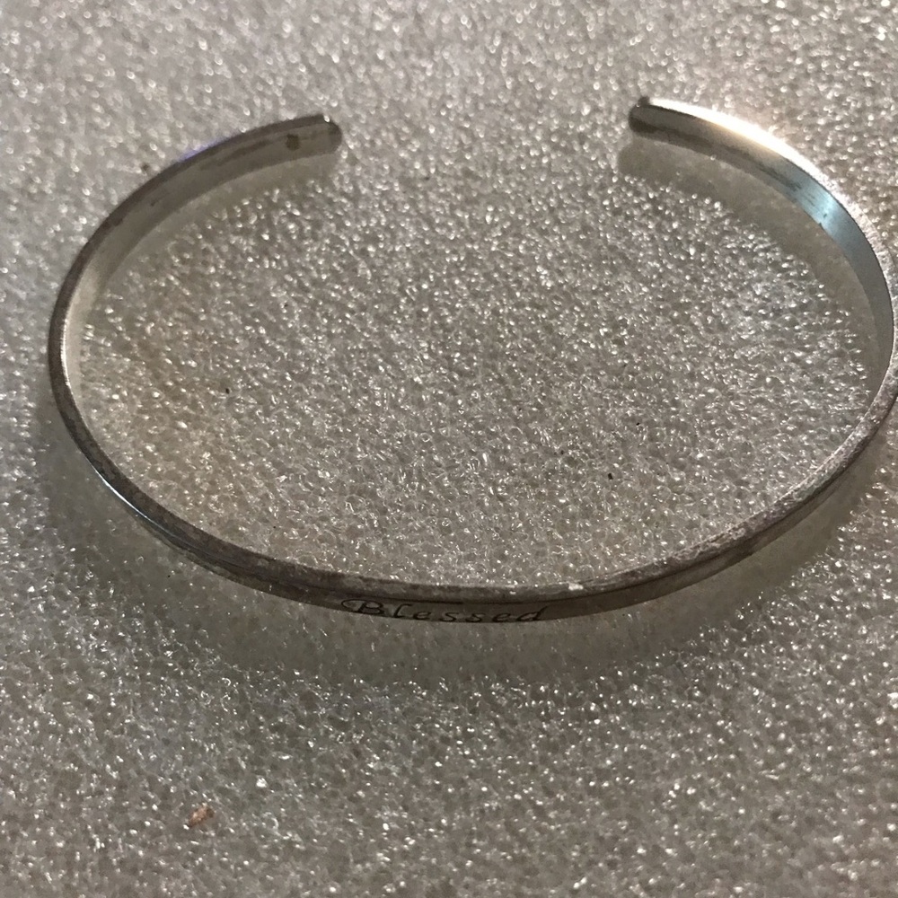 Silver Tone 'Blessed' Engraved Cuff Bracelet